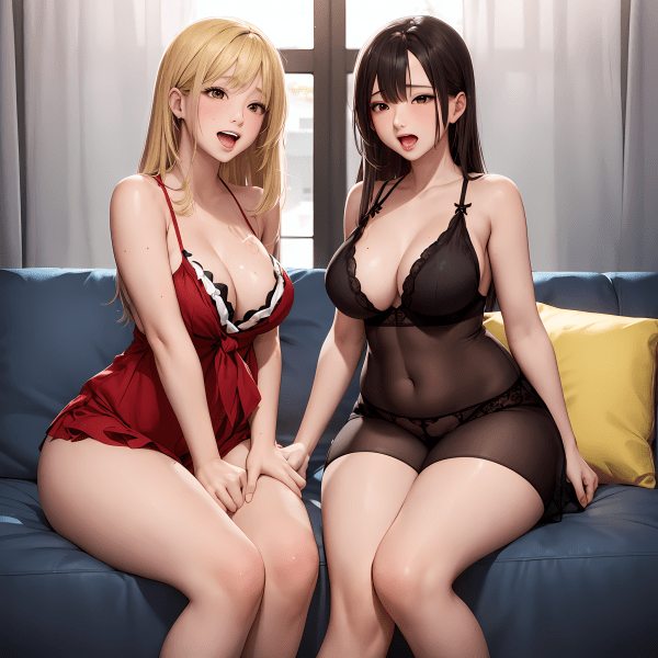 Horny Hentai Image: Two Girls with Big Tits and Long Hair