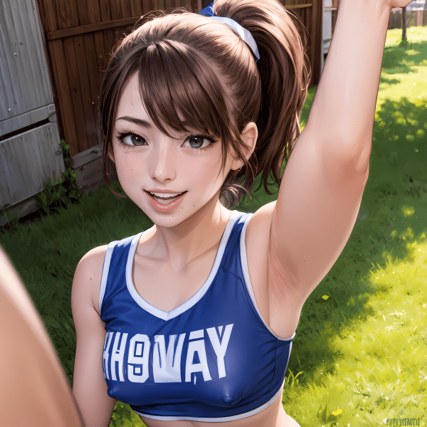 Brown-haired Maiden's Outdoor Solo Play with Ponytail