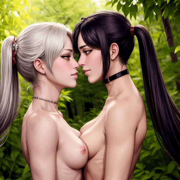 Black-haired beauties amidst nature's embrace