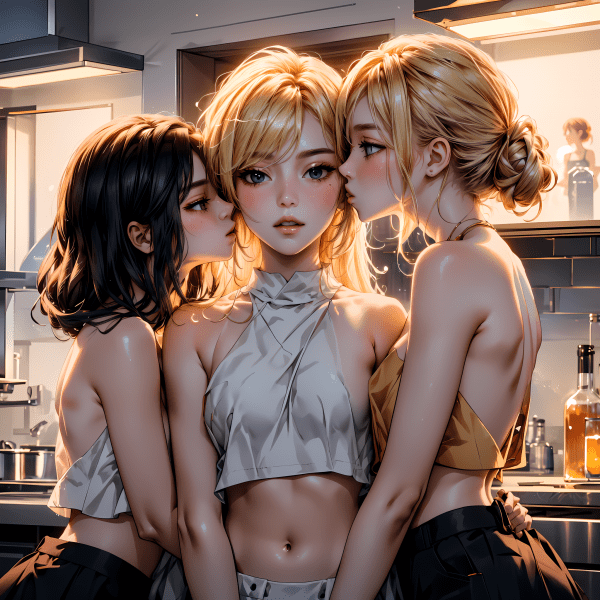 Sultry Sisters' Sensual Kiss