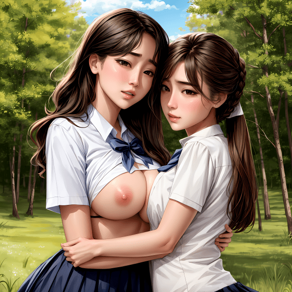 Brown-haired girls in the park